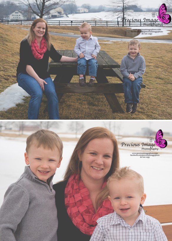 family photo on picnic table