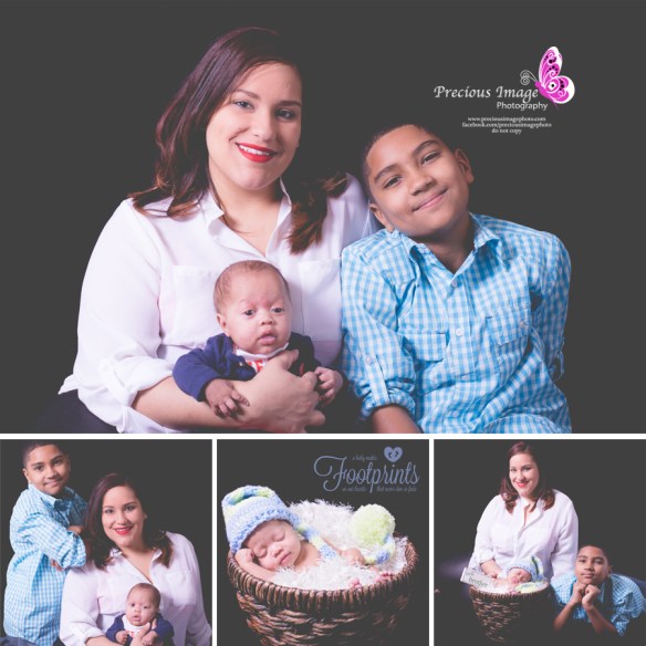 Newborn in a basket with family