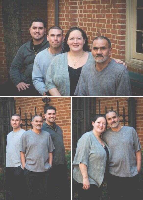 adult family posing on a bench